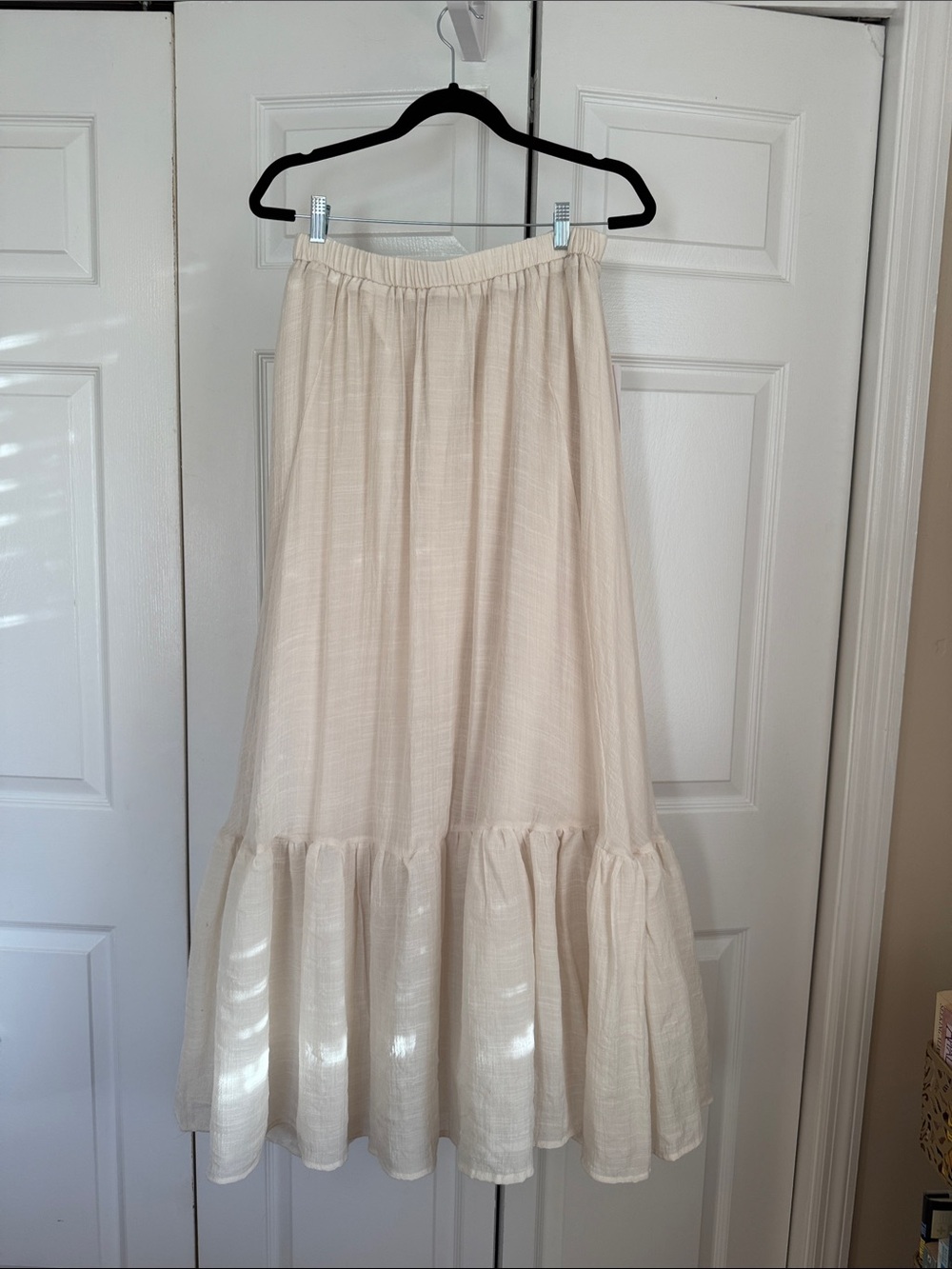 Joyfolie Cream Tiered Maxi Skirt with Ruffle Hemline